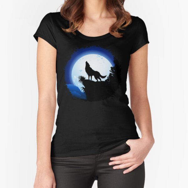 Wolf Howling at Blue Moon Fitted Scoop T-Shirt