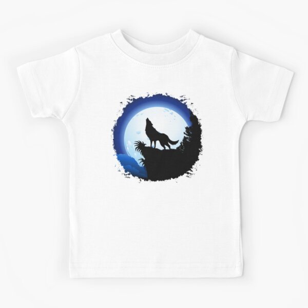 Wolf Howling at Blue Moon Kids T-Shirt
