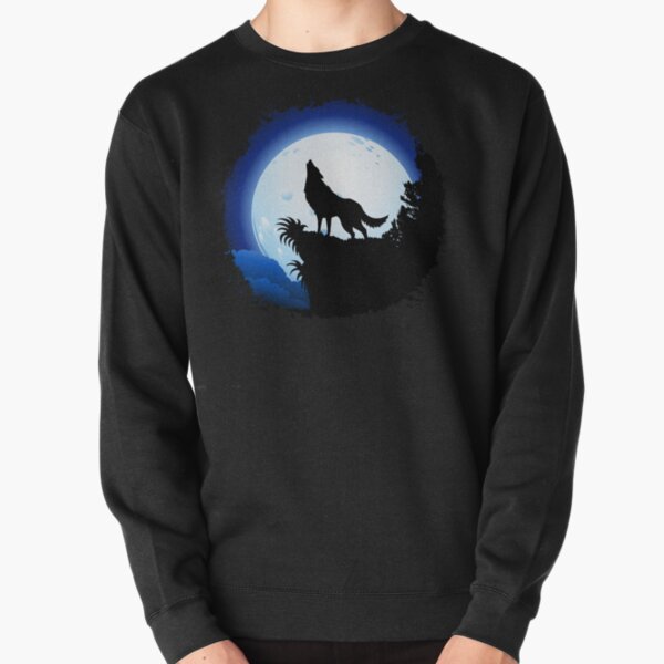 Wolf Howling at Blue Moon Pullover Sweatshirt