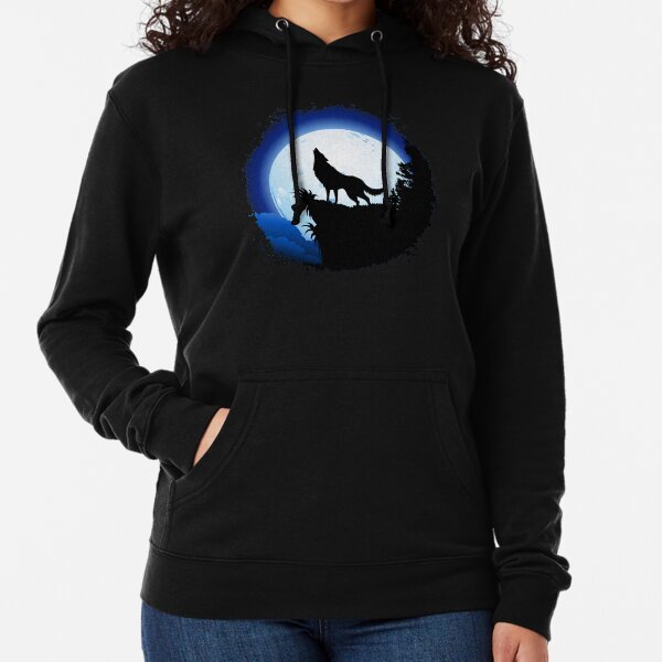 Wolf Howling at Blue Moon Lightweight Hoodie