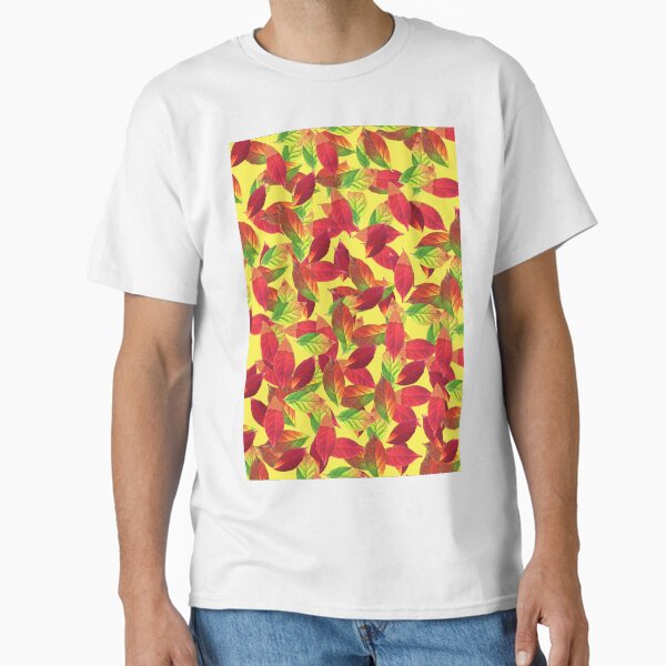 Item preview, Red and Green leaves pattern on yellow designed and sold by Artsy Boulevard.