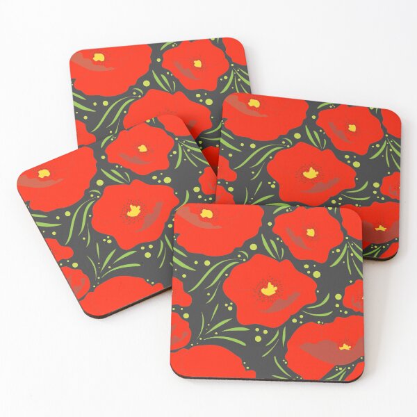 Item preview, Red flowers pattern Black background  designed and sold by ErikartStudio.