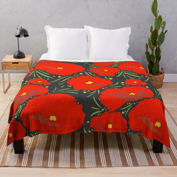 Item preview, Red flowers pattern Black background designed and sold by ErikartStudio.