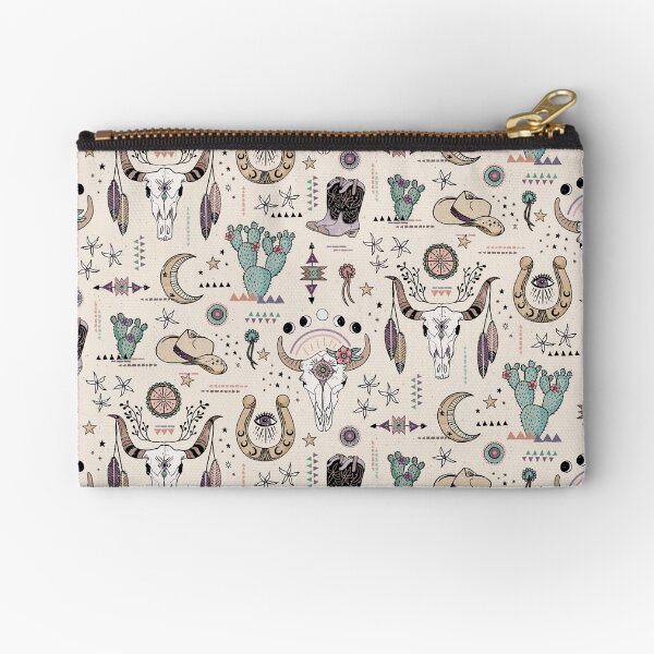 Boho Tribal Cowgirl Ephemera - cream Zipper Pouch