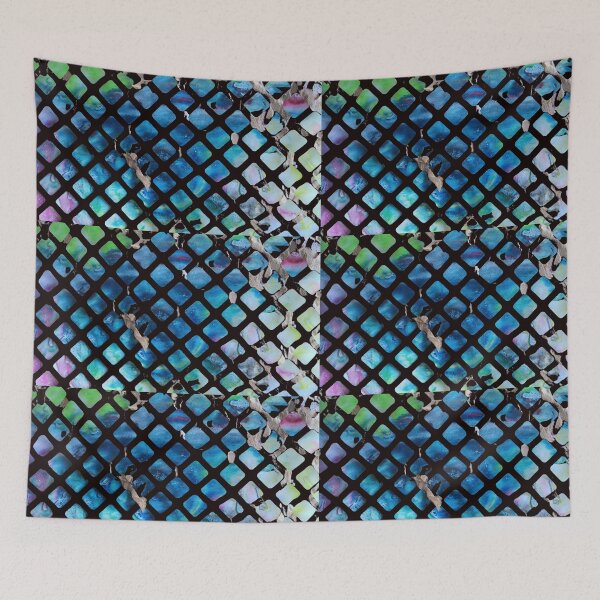 Item preview, Paper cutout, view through the net, blue sea, fishing net, .vortex designed and sold by NessArtByEwa.