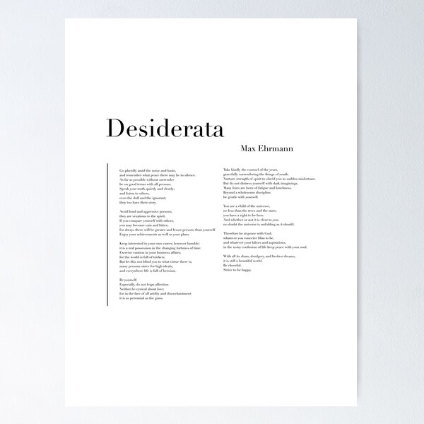 Aperçu de l'œuvre Desiderata de Max Ehrmann créée et vendue par wisemagpie.