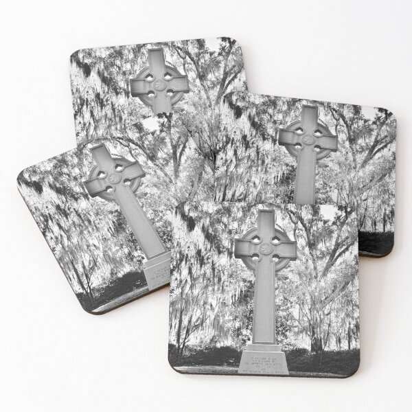 Item preview, Celtic Cross In Wesley Gardens Christ Church St Simons Georgia Black And White designed and sold by LisaWootenPhoto.
