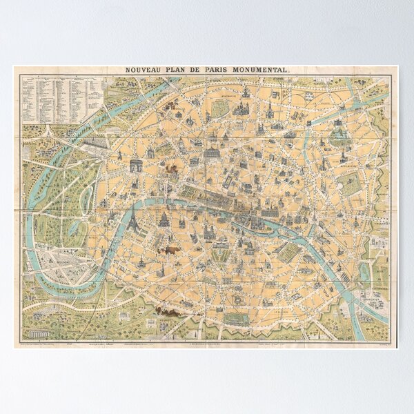 Item preview, Vintage Map of Paris France (1890) designed and sold by BravuraMedia.