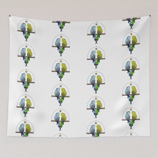Item preview, Pride Month | Budgie couple on swing (rainbow flag) designed and sold by DieVogelfamilie.