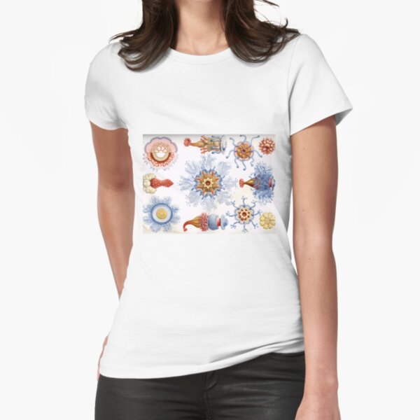 Haeckel Siphonophorae. Siphonophorae is an order of Hydrozoans, a class of marine organisms belonging to the phylum Cnidaria Fitted T-Shirt