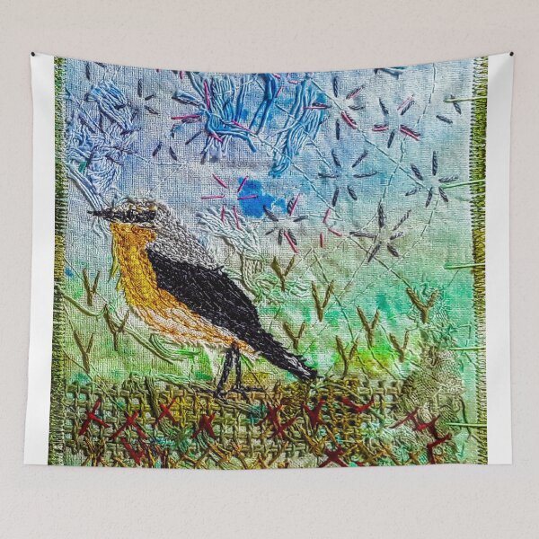 Item preview, Embroidered Male Wheatear- Stitched Nature - Designed by Stitchbasket to make you happy.  designed and sold by santimanitay.