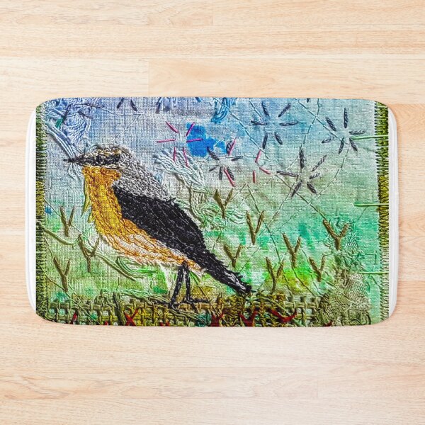Item preview, Embroidered Male Wheatear- Stitched Nature - Designed by Stitchbasket to make you happy.  designed and sold by santimanitay.