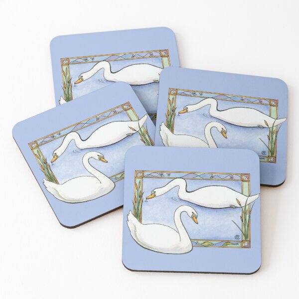 Item preview, Two elegant white swans swimming on a pond - "Swan Song" designed and sold by Carye VanDerPol Mahoney.