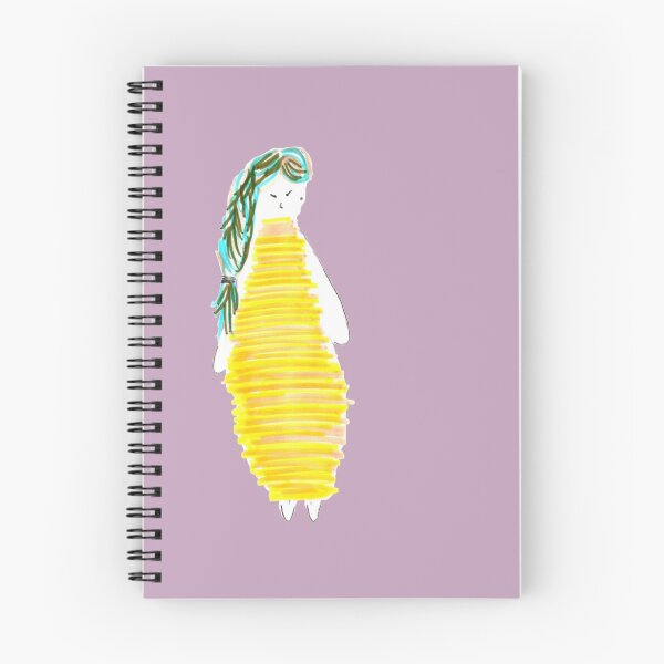 Item preview, Spiral Notebook Girl Doll Brunnette Yellow Dress Hand Drawn designed and sold by H3designs.