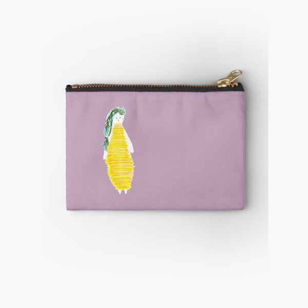 Item preview, Journalling & Art Pencil Cases & Pouches Girl Doll Brunnette Yellow Dress Hand Drawn designed and sold by H3designs.