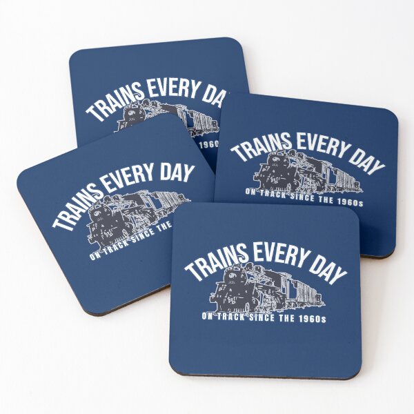 Item preview, Trains Every Day, On Track since the 1960s - for those born in the 1960s. Model Railroading and Railways Design with Blue-Edged Text and Cool Steam Locomotive. designed and sold by UrTops.