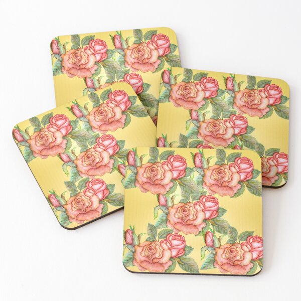 Item preview, Shinny pink roses on a yellow fond designed and sold by Mariocii.