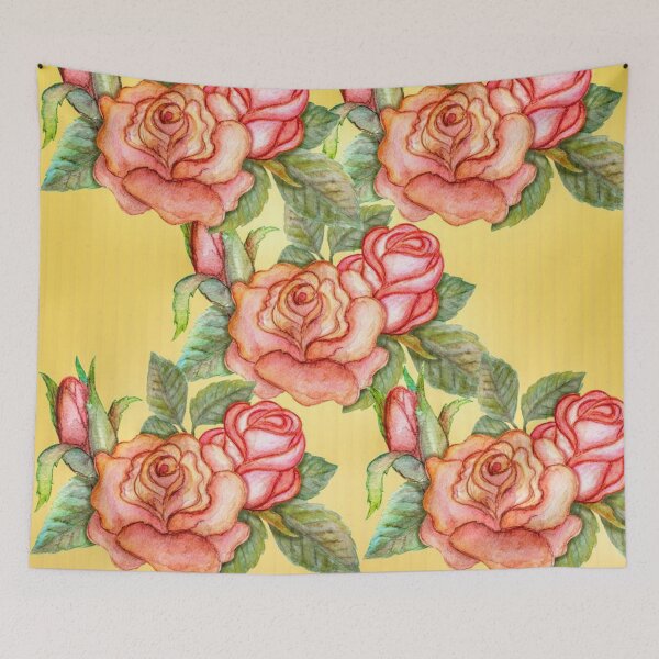 Item preview, Shinny pink roses on a yellow fond designed and sold by Mariocii.