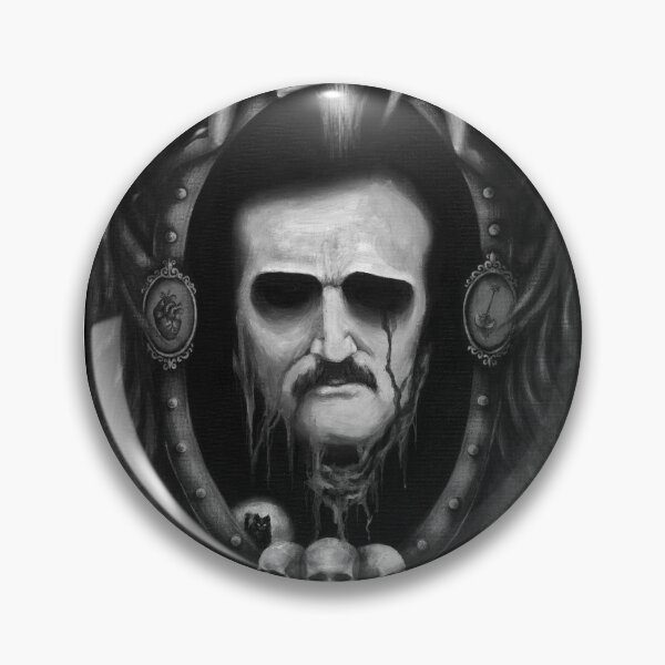Item preview, Dark Edgar, Edgar Allan Poe, Romanticism, dark art painting, monochromatic art, raven design, skulls, black cat, gothic aesthetic, horror fan art, nocturnal, gothic aesthetic, romantic art designed and sold by SSINAMOON.