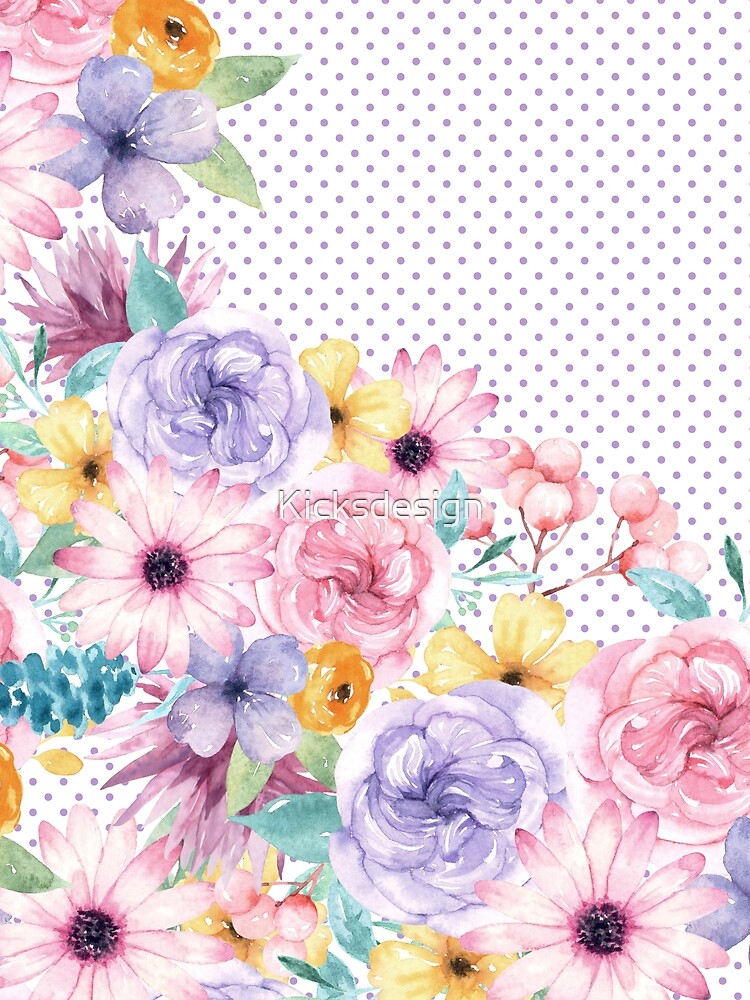 Modern pink lavender watercolor floral polka dots by Kicksdesign