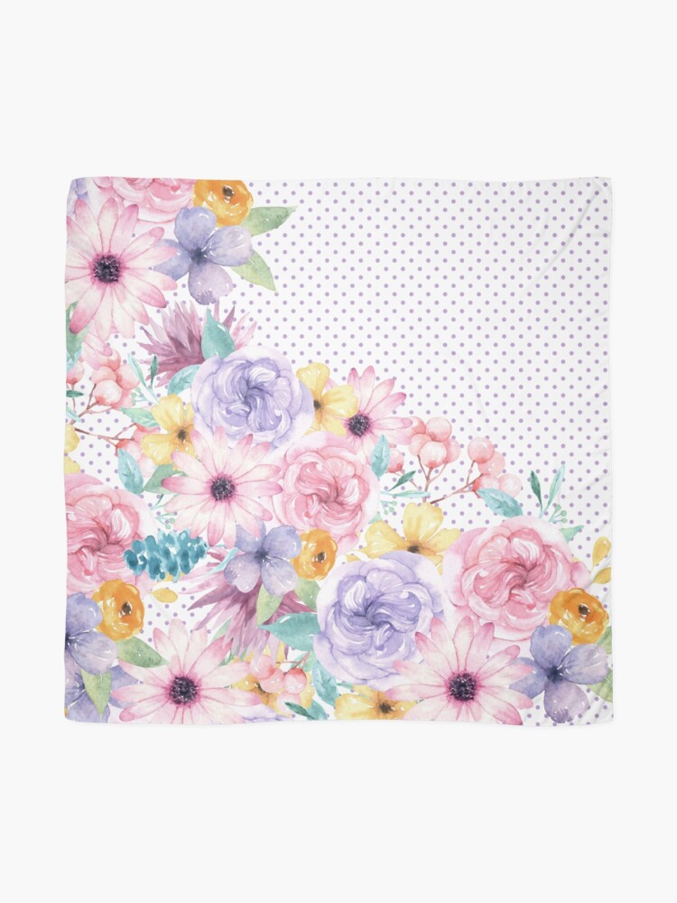Alternate view of Modern pink lavender watercolor floral polka dots Scarf
