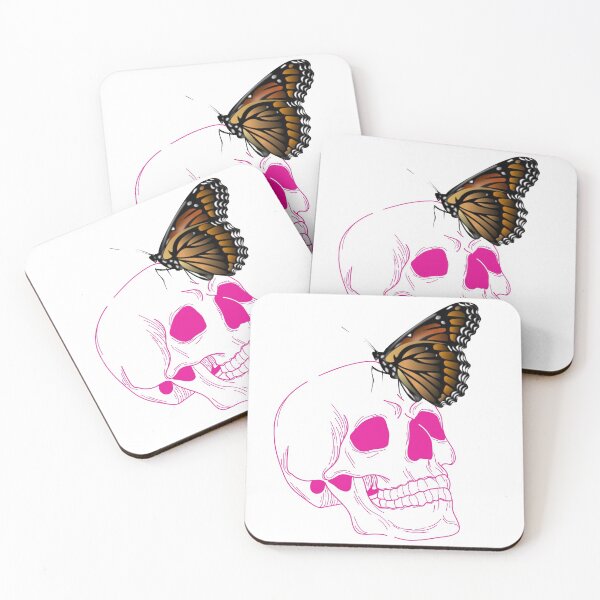 Item preview, pink skull and monarch butterfly designed and sold by Phiiilo.