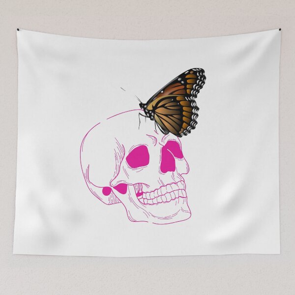 Item preview, pink skull and monarch butterfly designed and sold by Phiiilo.