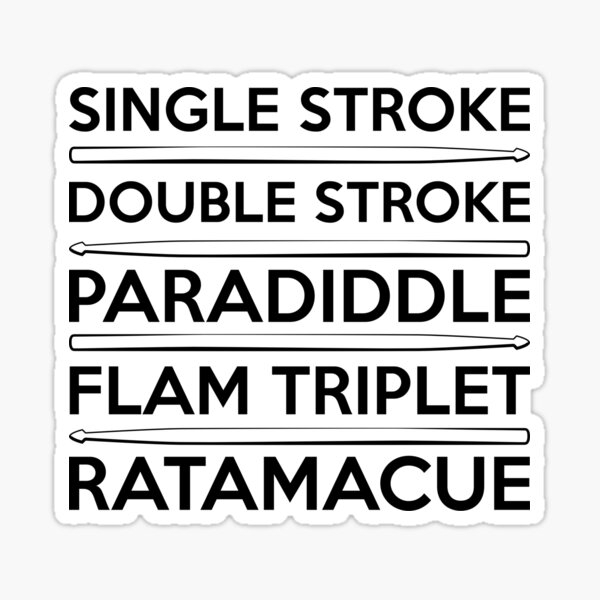 Essential Drum Rudiments with Drumsticks (black text) Sticker