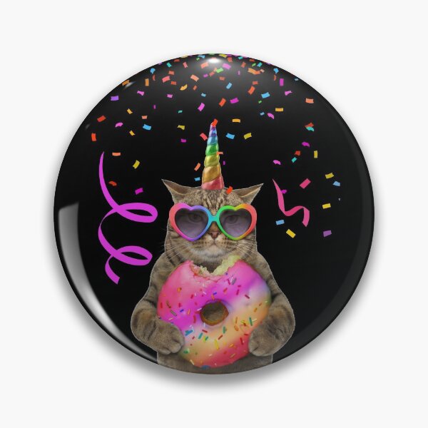Item preview, Lol Funny Cat.  Super Serious Birthday Party Unicorn Kitty with Donut.   designed and sold by Cosmic-Ferret.