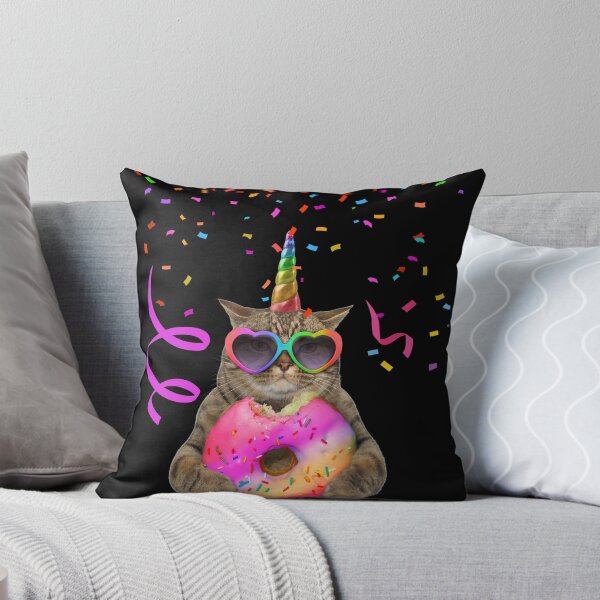 Item preview, Lol Funny Cat.  Super Serious Birthday Party Unicorn Kitty with Donut.   designed and sold by Cosmic-Ferret.