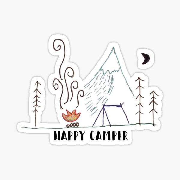Happy Place, Black and White Stickers, Camping Sticker, Glossy Vinyl  Sticker, Travelling Sticker, Outdoor Adventure Sticker 