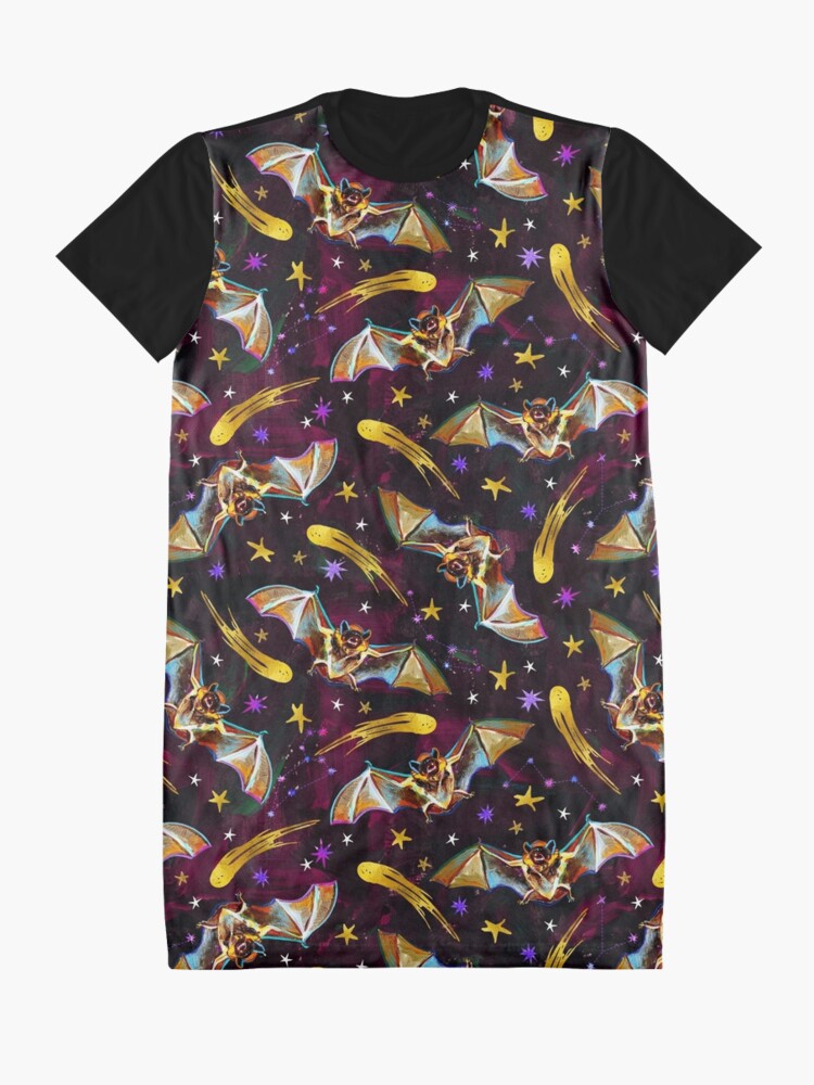 Alternate view of Spooky Bat Pattern with Stars by Robert Phelps Graphic T-Shirt Dress