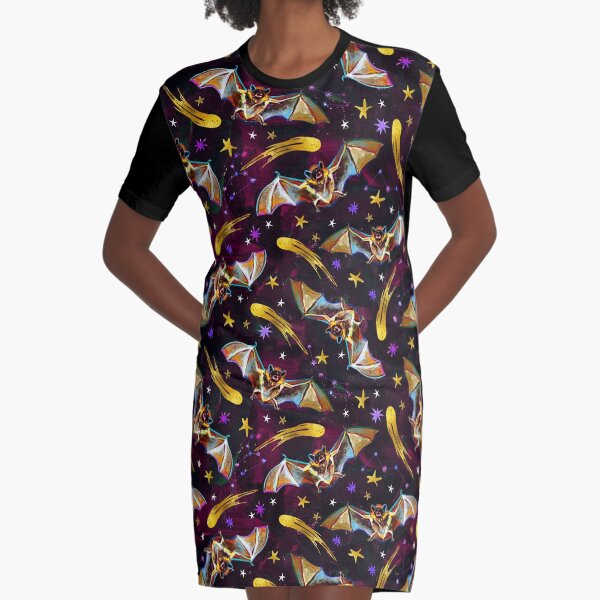 Spooky Bat Pattern with Stars by Robert Phelps Graphic T-Shirt Dress