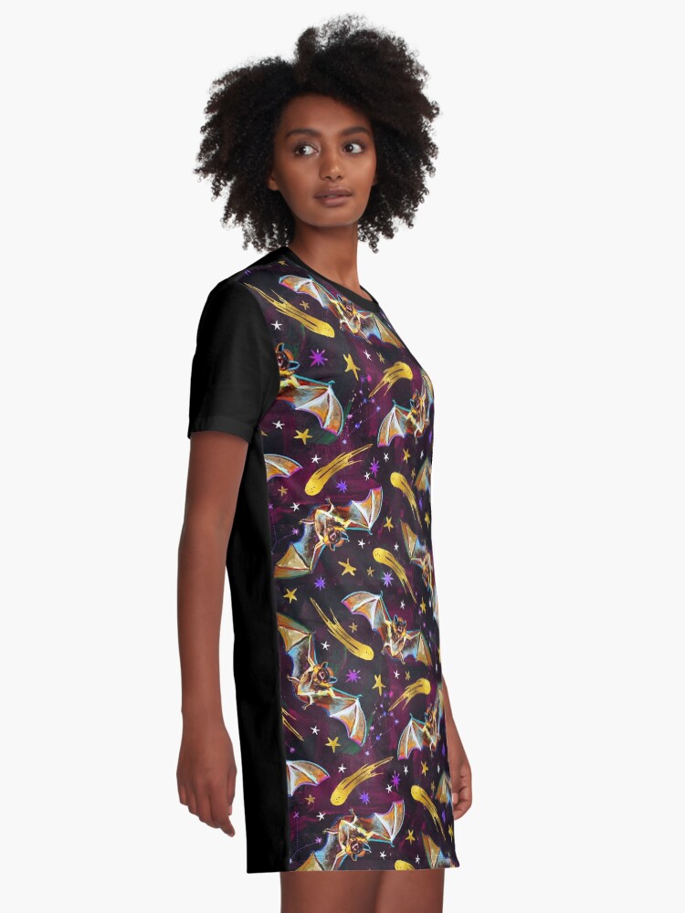 Alternate view of Spooky Bat Pattern with Stars by Robert Phelps Graphic T-Shirt Dress