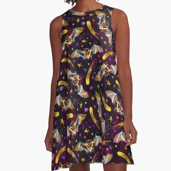 Spooky Bat Pattern with Stars by Robert Phelps A-Line Dress