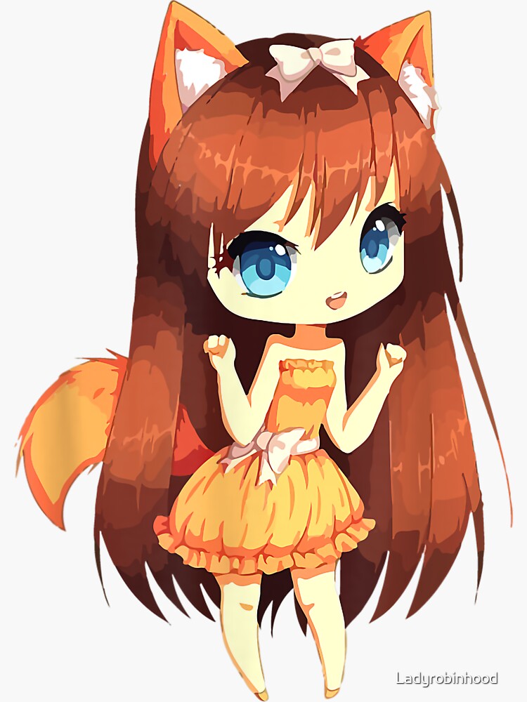 Chibi Anime Girl | Holding a Cat plushie | Sticker
