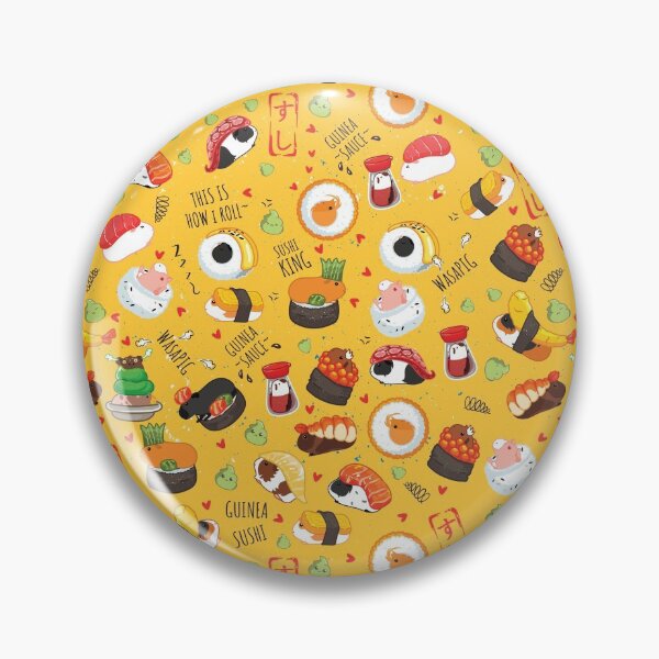 Aperçu de l'œuvre Sushi de cochon d'Inde japonais - fond jaune créée et vendue par Lulupainting.
