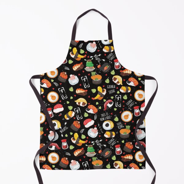 Japanese Guinea Pig Sushi - Black Background Apron