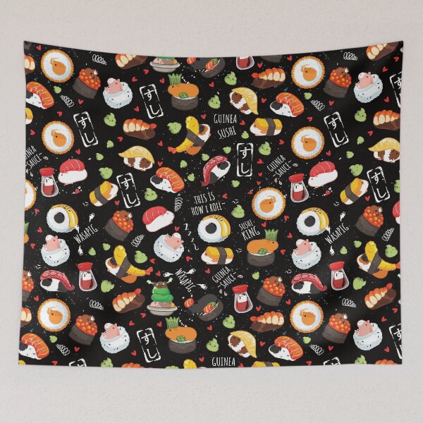 Item preview, Japanese Guinea Pig Sushi - Black Background designed and sold by Lulupainting.