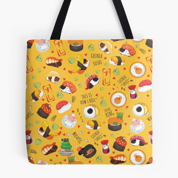 Aperçu de l'œuvre Sushi de cochon d'Inde japonais - fond jaune créée et vendue par Lulupainting.