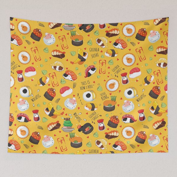 Item preview, Japanese Guinea Pig Sushi - Yellow Background designed and sold by Lulupainting.