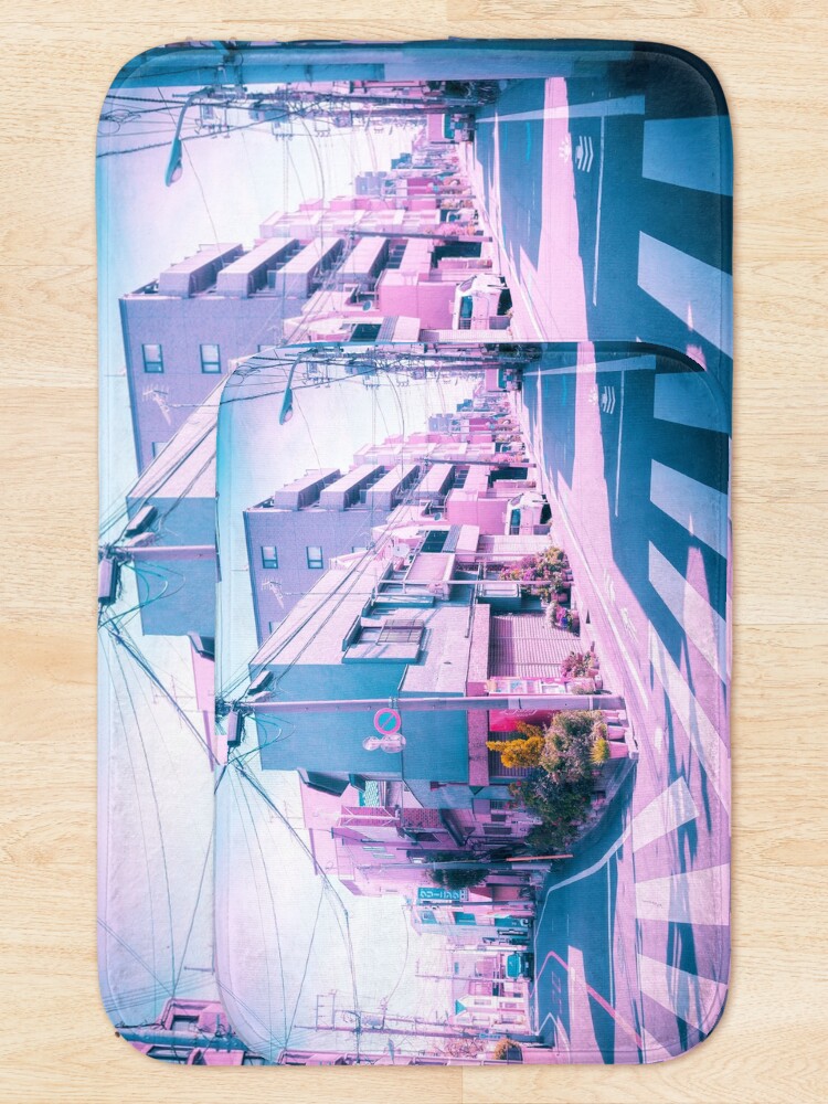 Alternate view of Anime in Real Life Vaporwave Summer Day in Tokyo Residential area Bath Mat