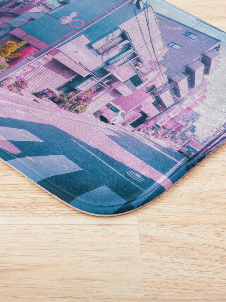 Alternate view of Anime in Real Life Vaporwave Summer Day in Tokyo Residential area Bath Mat