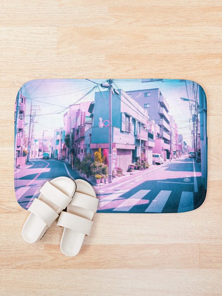 Alternate view of Anime in Real Life Vaporwave Summer Day in Tokyo Residential area  Bath Mat