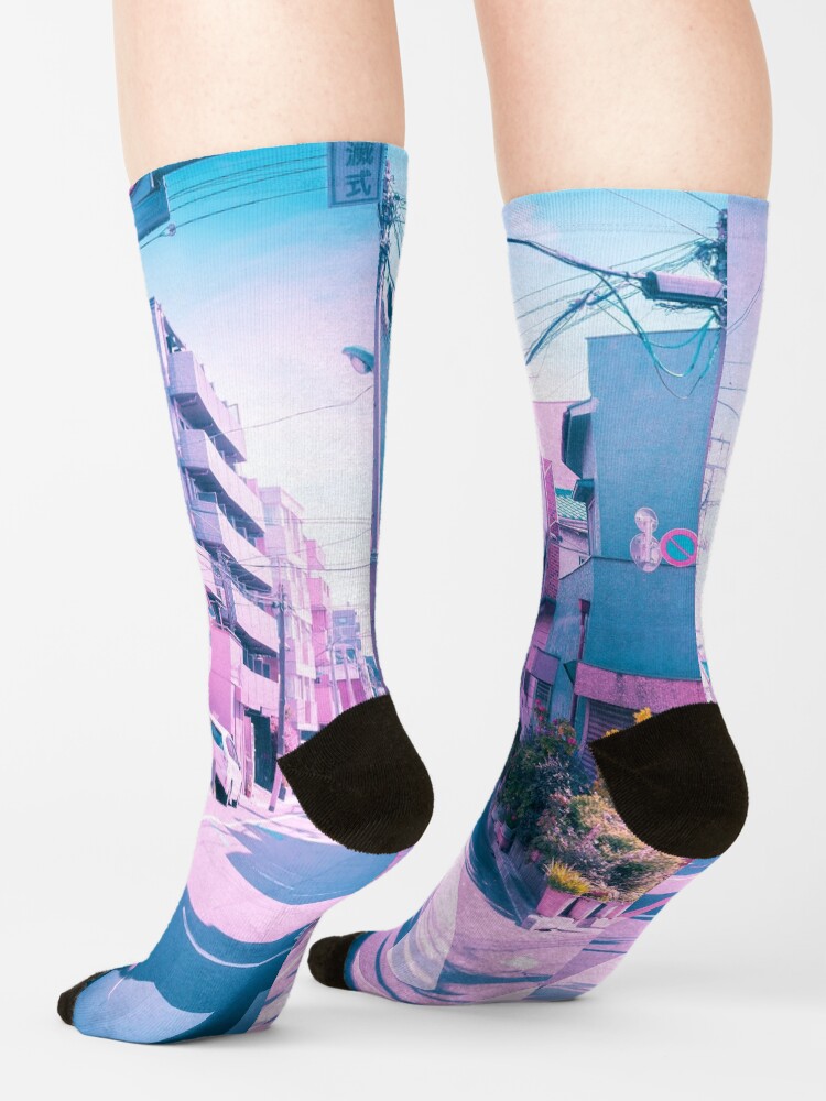 Alternate view of Anime in Real Life Vaporwave Summer Day in Tokyo Residential area Socks