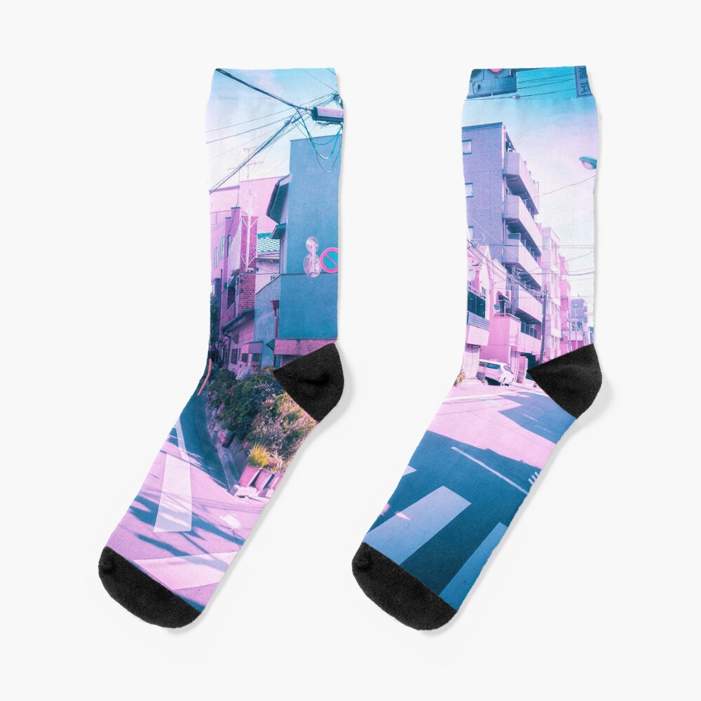 Anime in Real Life Vaporwave Summer Day in Tokyo Residential area Socks