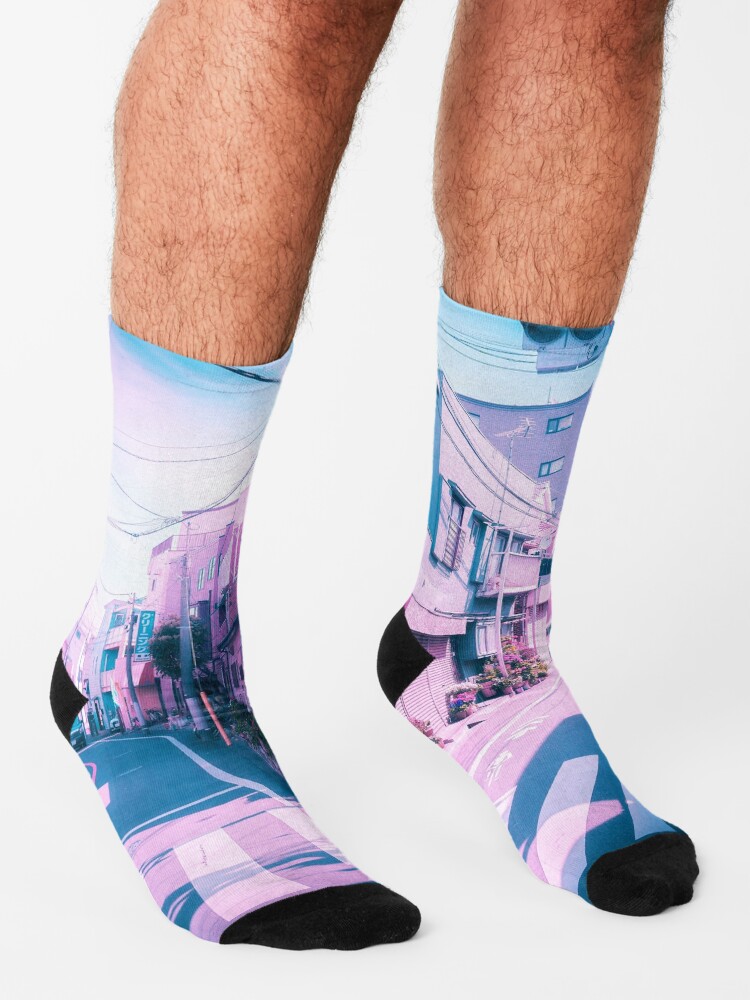 Alternate view of Anime in Real Life Vaporwave Summer Day in Tokyo Residential area Socks
