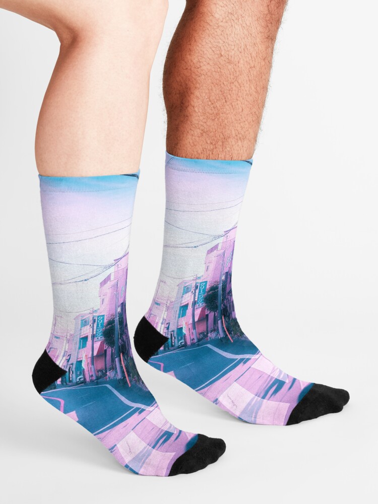 Alternate view of Anime in Real Life Vaporwave Summer Day in Tokyo Residential area Socks