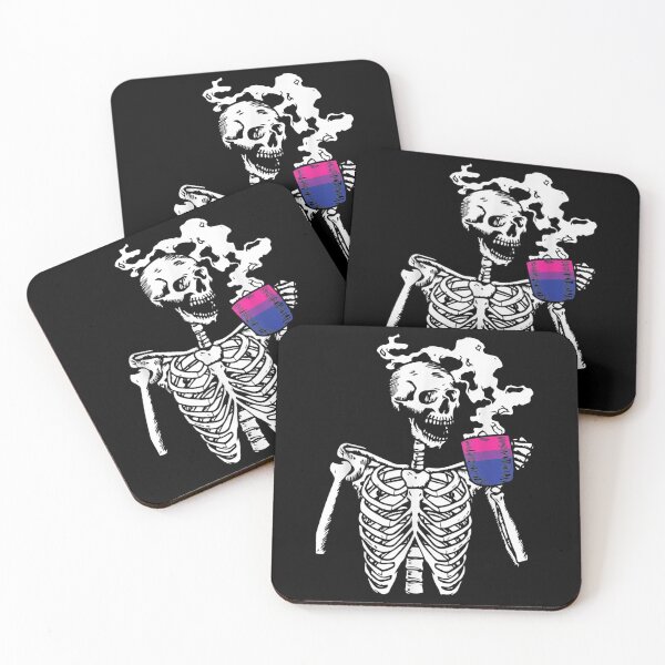 Item preview, Skeleton Drinking Coffee Bi-sexual Pride Skull designed and sold by violetacain70.