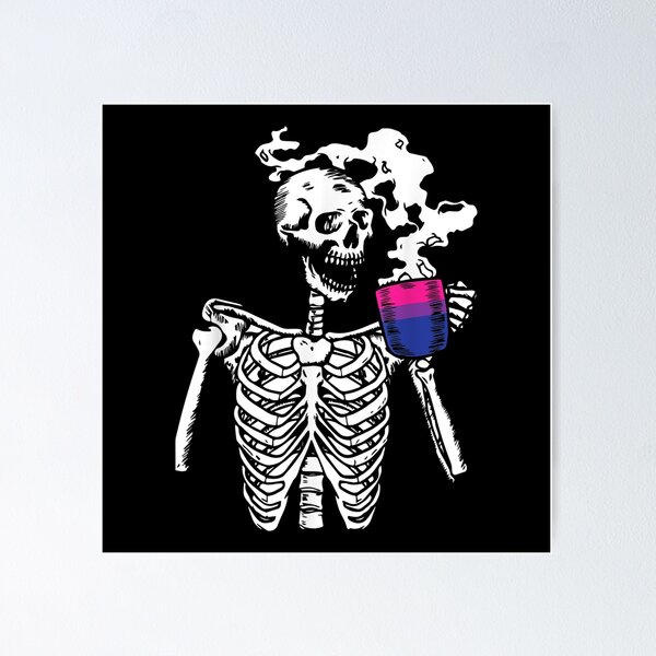 Item preview, Skeleton Drinking Coffee Bi-sexual Pride Skull designed and sold by violetacain70.
